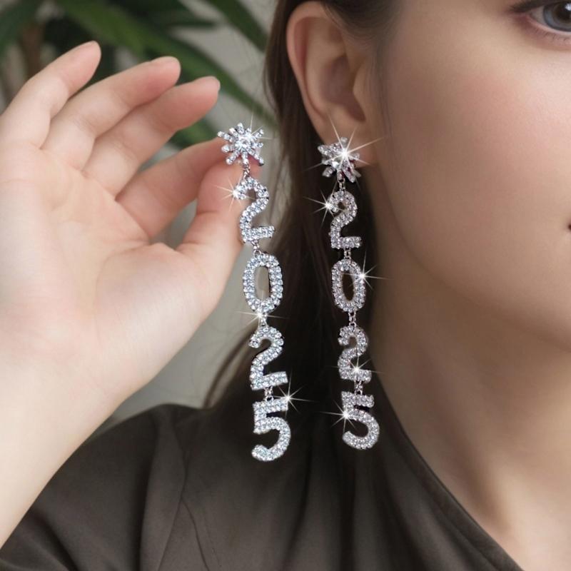 Exaggerated 2025 Pendant Earrings Drop Earrings for New Year Party Fashion Shining Accessories with Rhinestones Designs