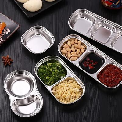Stainless Steel Camping Seasoning Plate Tray Sauce Dish Spice Plates Pepper Roast Meat Sauce Dishes Bowl BBQ Tableware