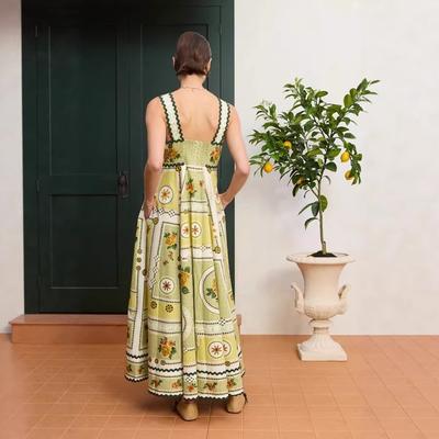 European and American New Linen Loose Waist Suspender Lace Pendulum Dress Women