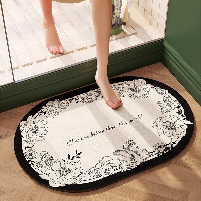 Bathroom Carpet Absorbent Floor Mat Diatom Mud Bath Shower Area Non-slip Mat Plants Flowers Home Decoration Rug for Toilet