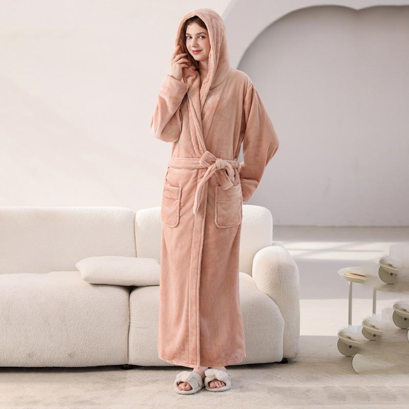 Bata de Franela con Capucha Oversize para Hombre y Mujer de Longitud Larga hasta el Tobillo Ropa de Dormir Acogedora de Invierno Ropa para el Hogar