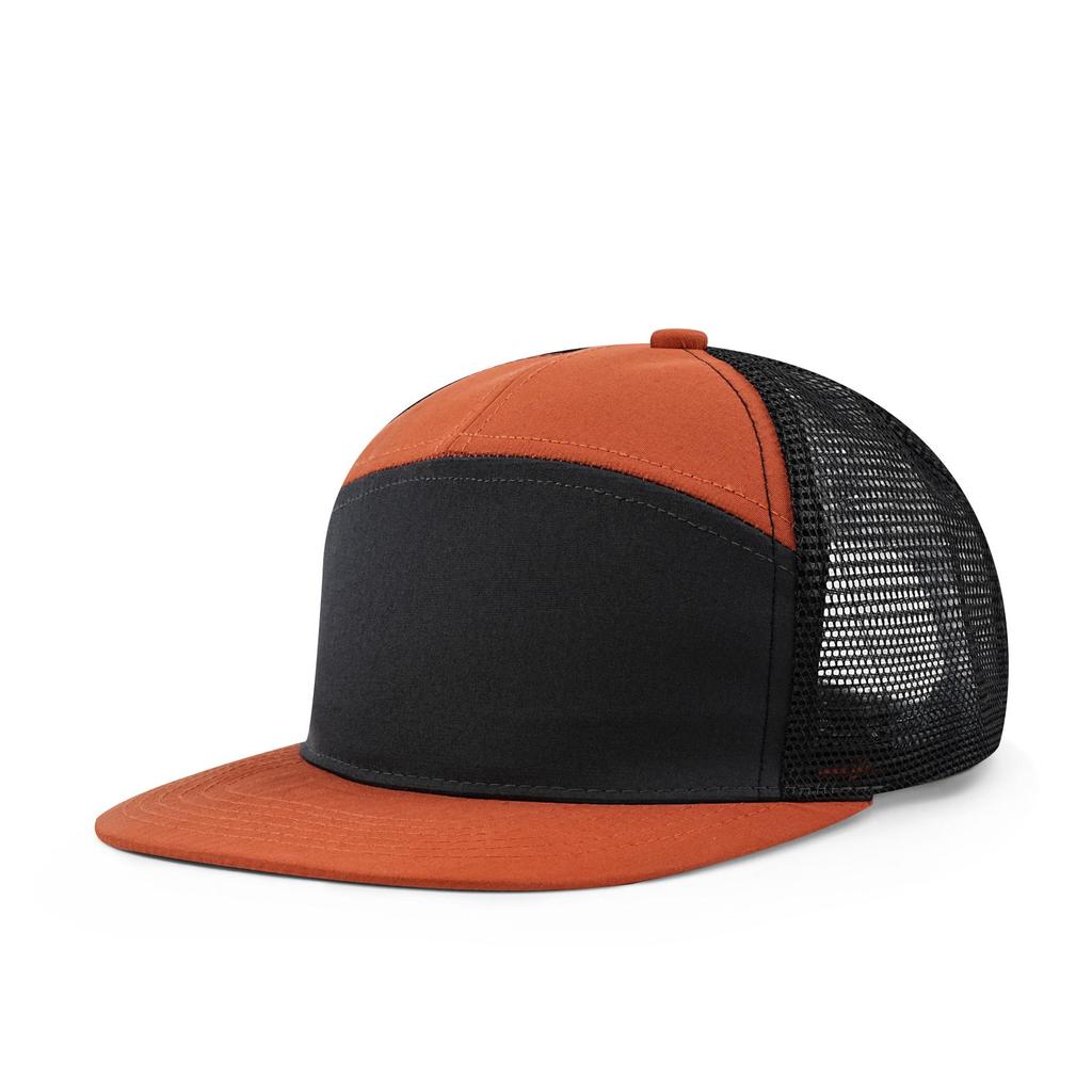 Men's Seven-Panel Color-Block Curved Baseball Trucker Hat - Mesh Sunshade Cap