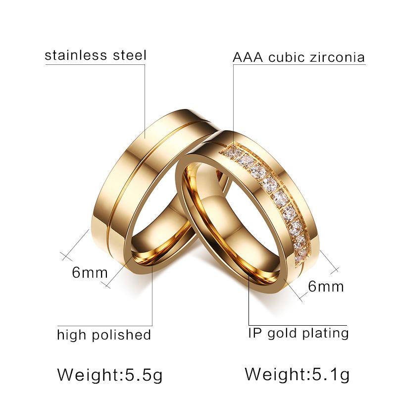 Vnox 1 Pair Wedding Rings for Women Men Couple Promise Band Stainless Steel Anniversary Engagement Jewelry Alliance Bijoux