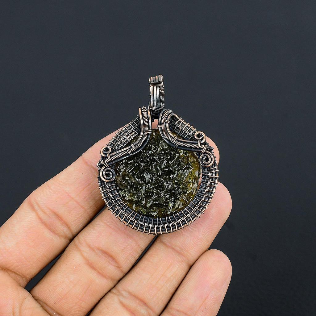 Moldavite Pendant, 999 Copper Wire Wrapped Jewelry, Gemstone Pendant, Gift For Her Handmade Dainty Jewelry
