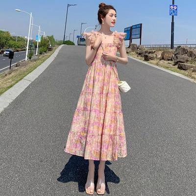 Robe d'été florale française pour femmes 2023 - Robe de plage d'été sans manches