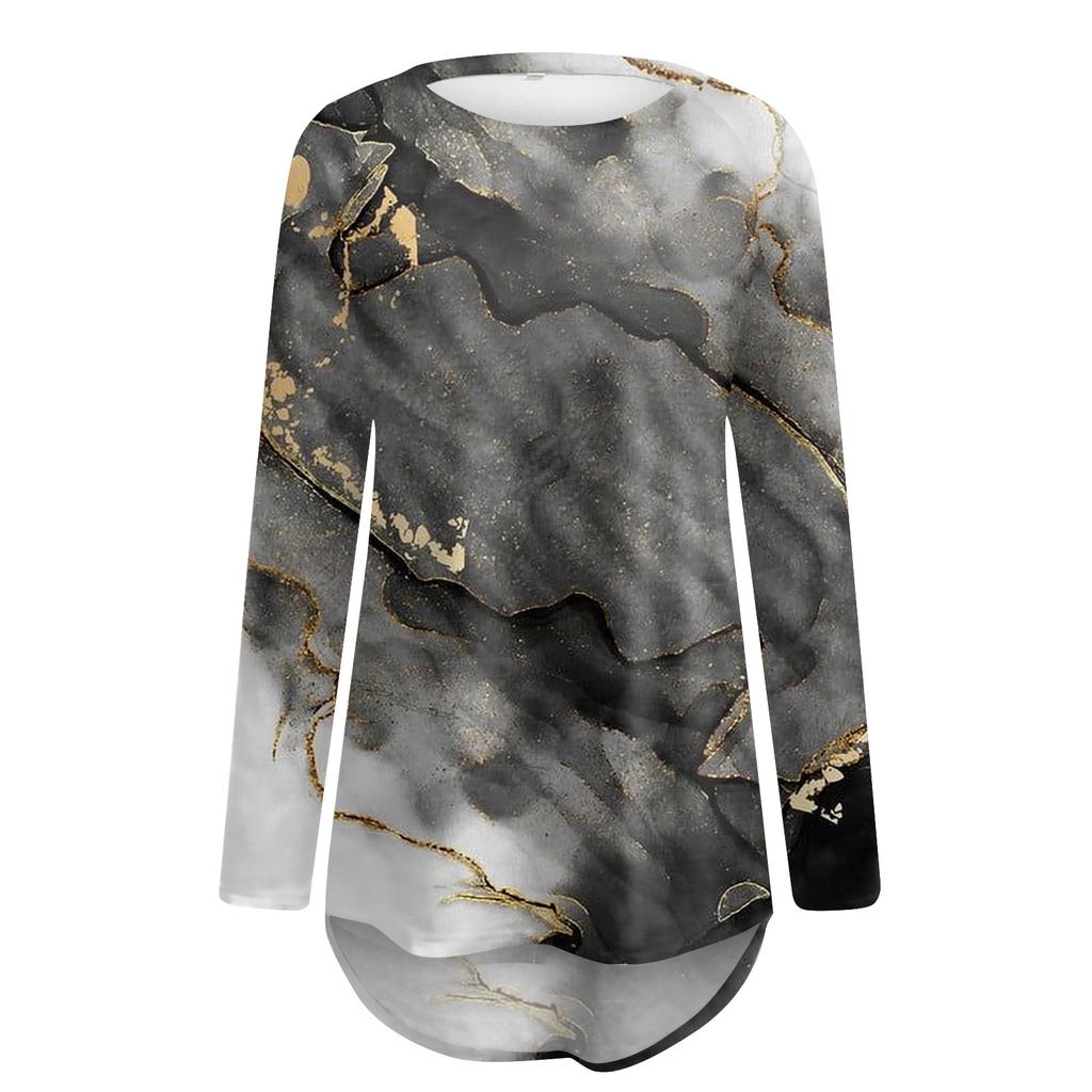 Women's Casual Round Neck Textured Print Long Sleeve T-Shirt Top