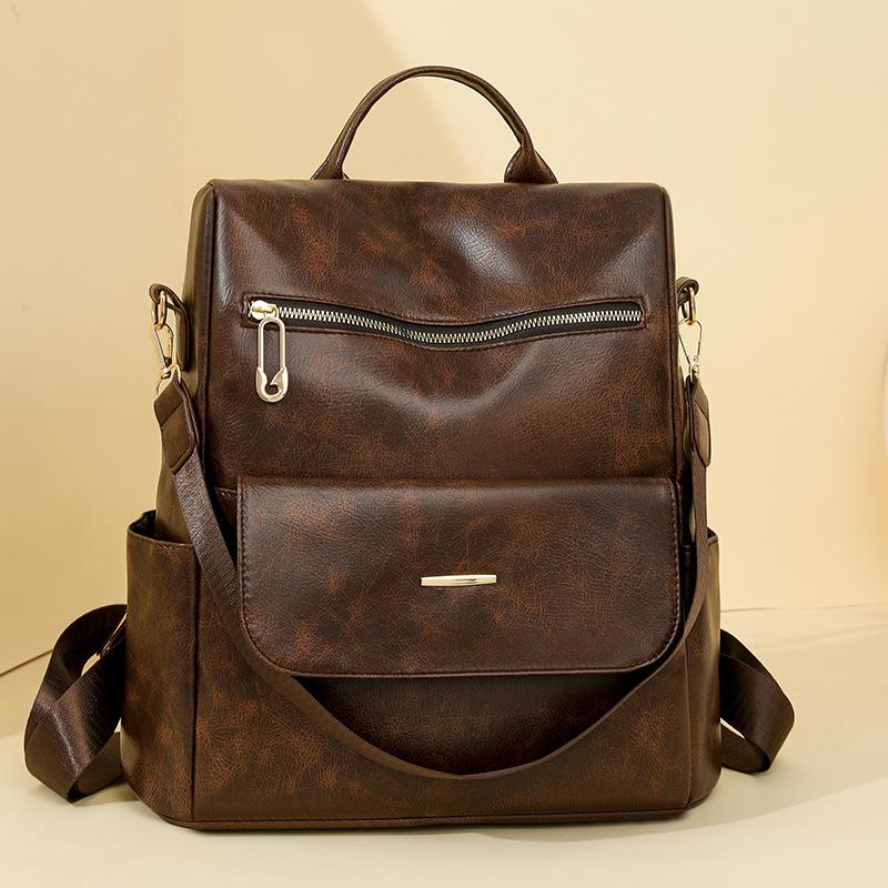 One Shoulder Bag Retro Fashion PU Soft Leather Bright Shoulder Bag Large Capacity Commuting All Match Women's Backpack