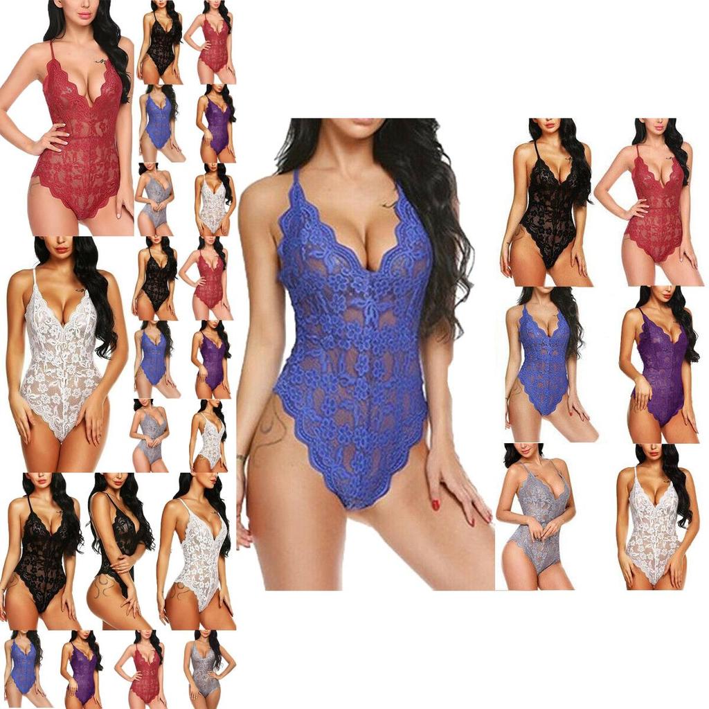 Women Lace Stretch Bodysuit Lingerie Sleeveless V Neck Top Jumpsuit Vest S3xl
