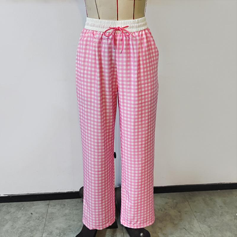 Retro Splicing Collision Color Plaid Loose Drag Ground Casual Women Tide Wide Leg Pants