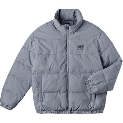 Lee FW24 Comfortable Logo Print Design Duck Down Stand Collar Puffer Jacket Unisex Outerwear Gray Blue LUT0072557KH00FA05986