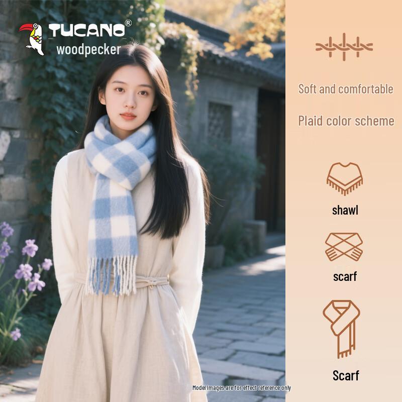 TUCANO Women's 100% Pure Wool Plaid Winter Scarf & Shawl