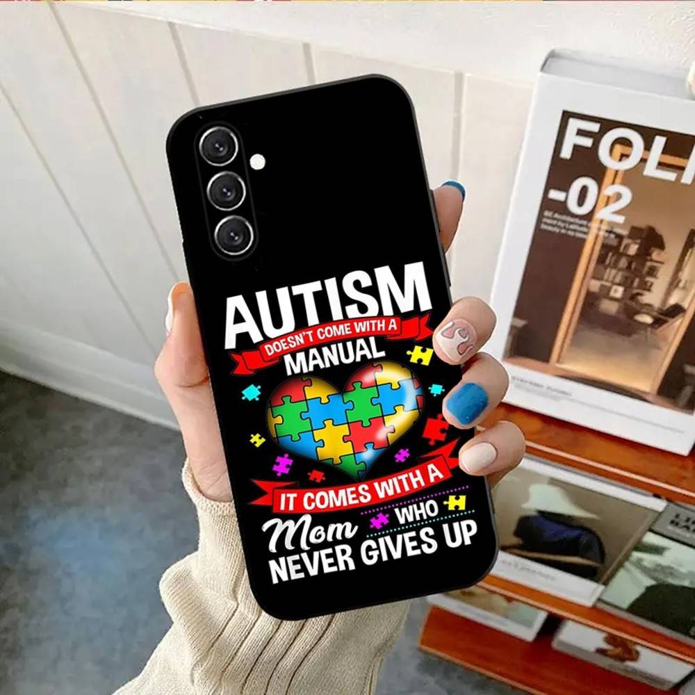 Autism Support Puzzle Phone Case Phone Case For Samsung Galaxy A13,A21s,A22,A31,A32,A52,A53,A71,A80, Soft Black Shell