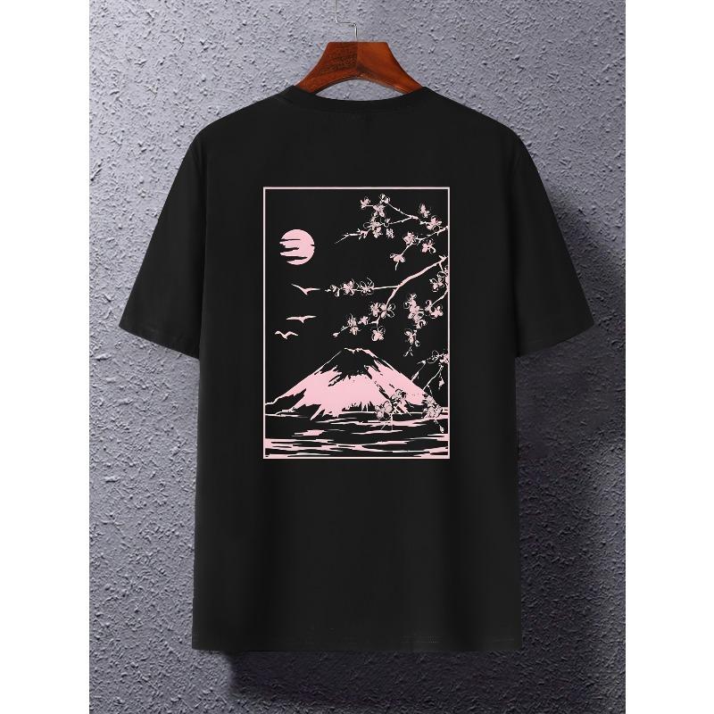 Europejski Rozmiar Fujisan Japoński Nadruk Modny Modny Męski T-shirt, Wygodny, PLUS SIZE