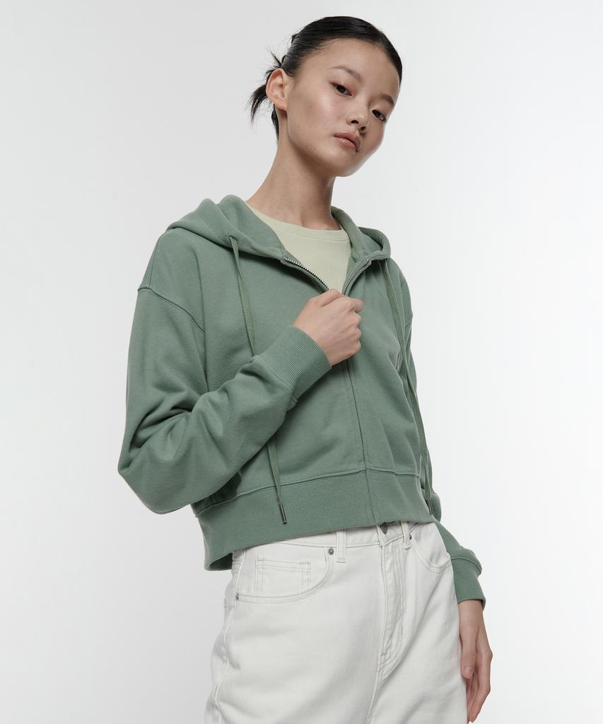 Musinsa Standard Woman Women'S Crop Hooded Sweat Zip-Up [Dusty Green]