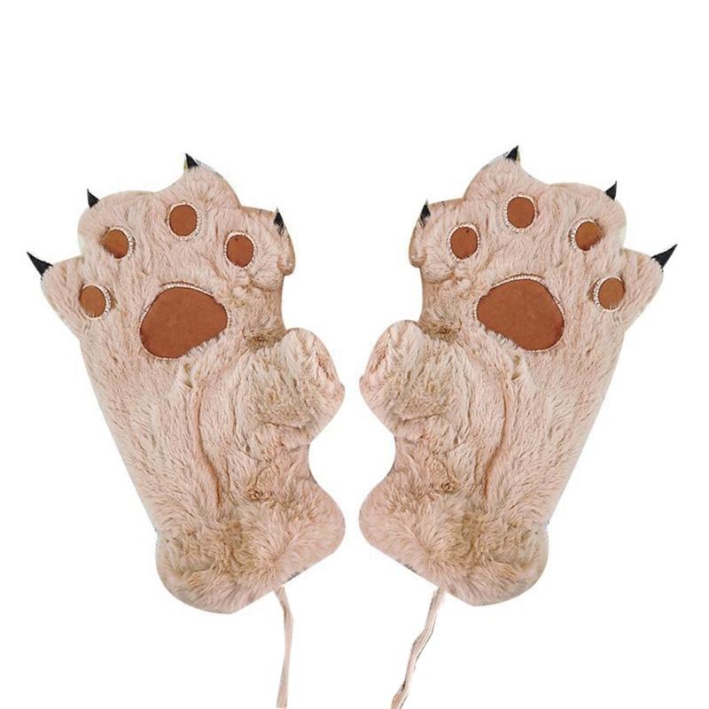 

Bear Paw Costume Gloves Cute Fluffy Bear Paw Gloves Party Dressup Winter Plush Bear Paw Mittens Halloween Cosplay Gloves хаки