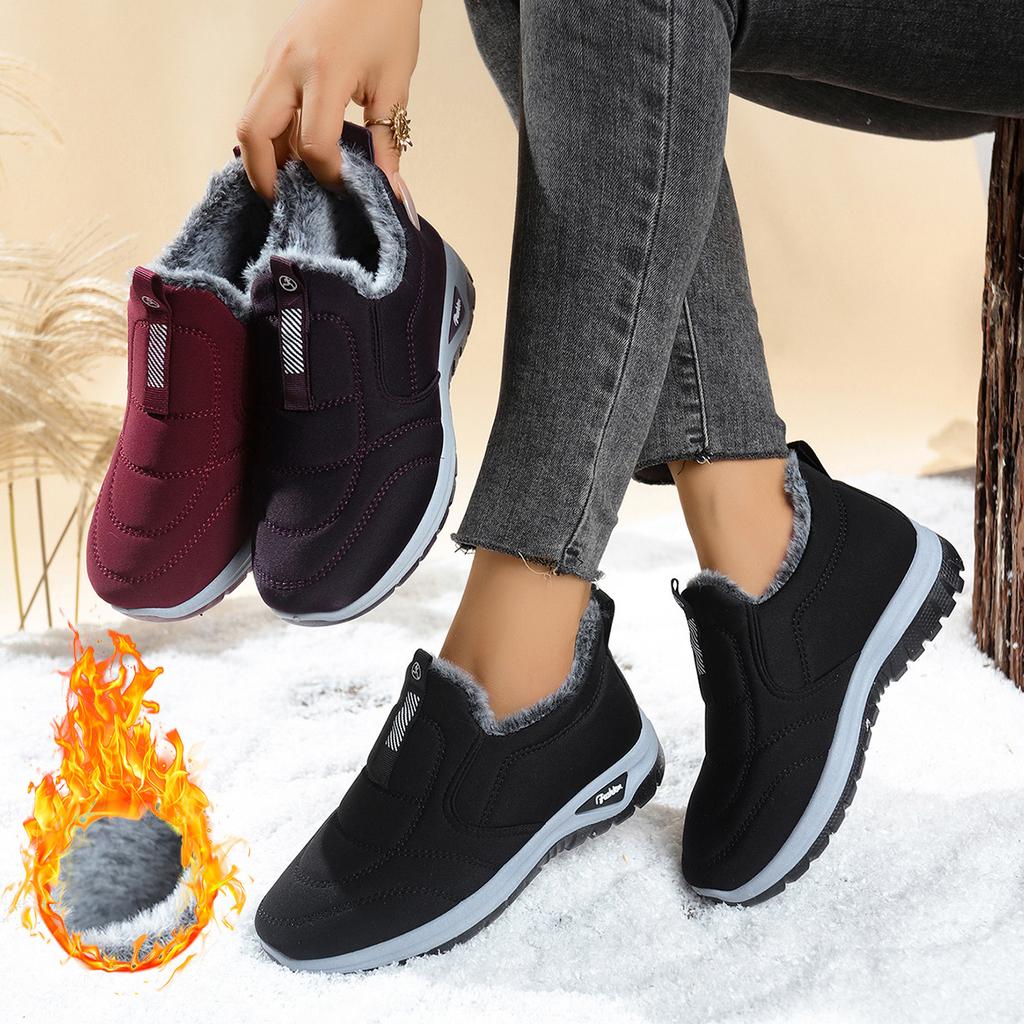 Women Snow Boots Winter Plus Velvet Thick Flat Loafers Warm Ankle Boots Women's Casual Cotton Shoes Slippers Plus Size Plush Shoes