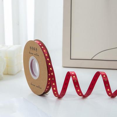 1cm*30 Meters Valentine's Day Series Ribbon Love Printed Classic Gold-stamped Heart Ribbons Cake Baking Packaging