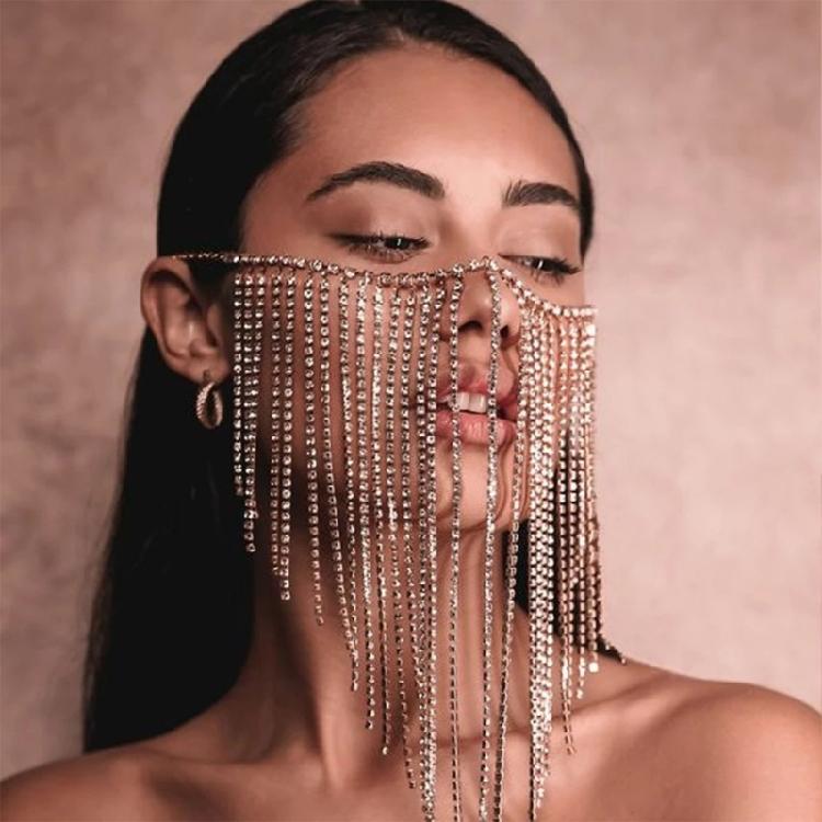 Vintage Face Chain Blingbling Mask Chain Bridal Headpiece Glistening Crystal