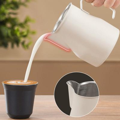 Süt köpürtme fincan şeffaf ölçekli ergonomik saplı paslanmaz çelik kahve Latte sanat fincan ev mutfak için