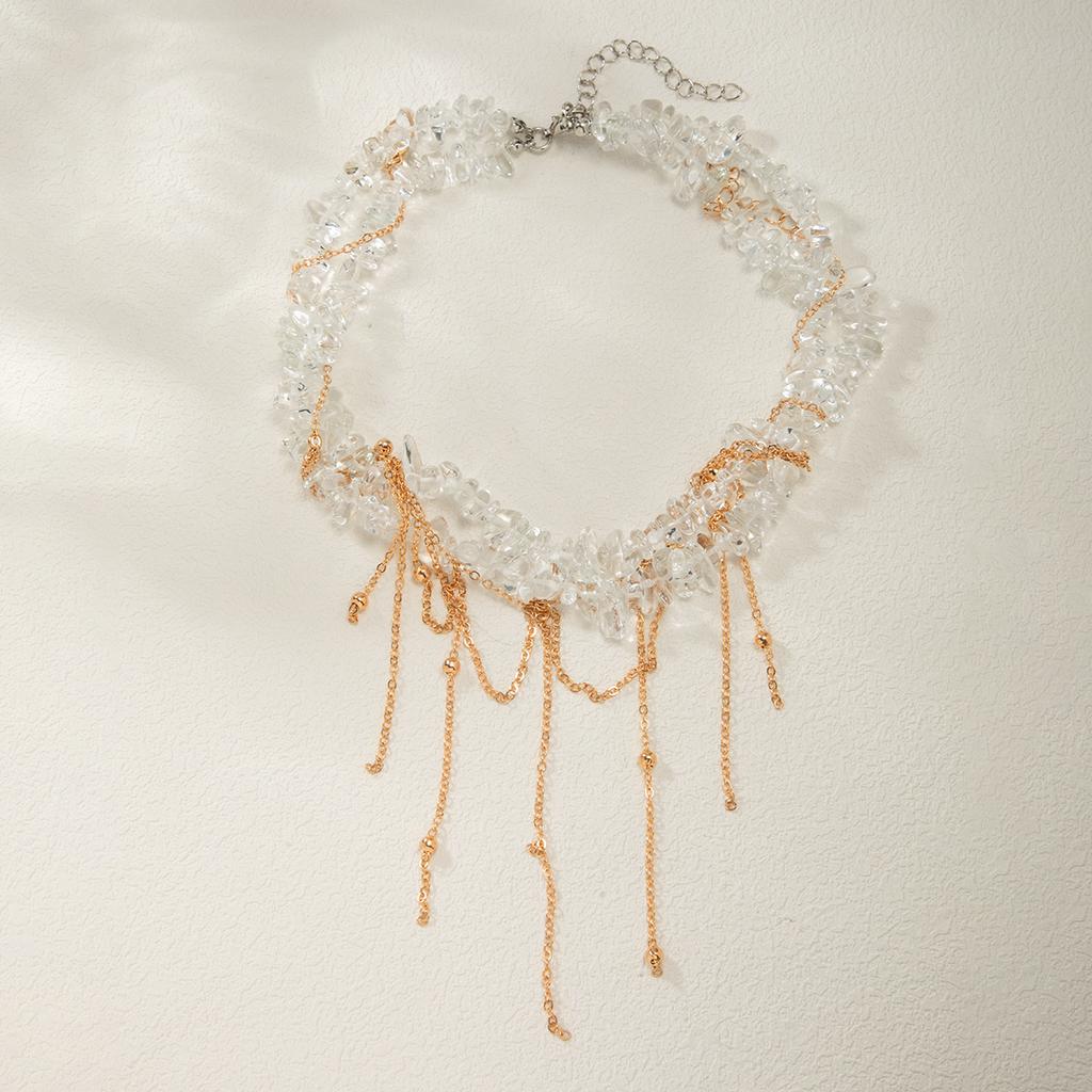 Spice Girl Wind Dopamine Double Fringed Clavicle Necklace Colored Irregular Gravel Clavicle Necklace Female