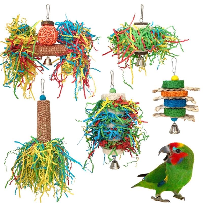 5PCS Natural Parrot Chew Toy Set Colorful Tearing Foraging Interactive Bird Toy For Mental Stimulation Physical Activity