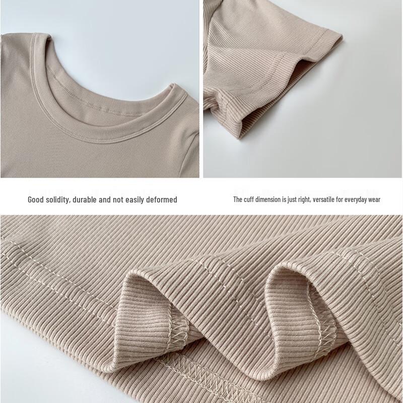 LANSWE Women's Ribbed Round Neck Short Sleeve T-Shirt