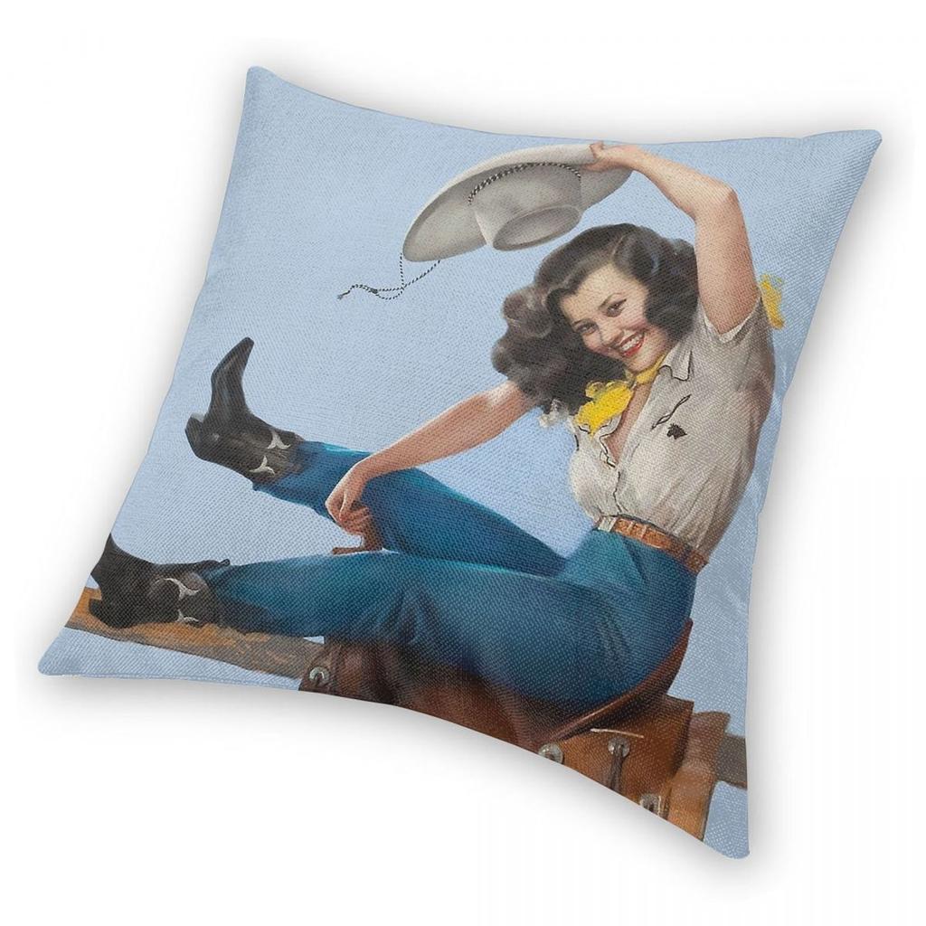 Wild West Riding High Cowgirl Square Pillowcase Polyester Linen Velvet Creative Decorative Pillow Case Room Cushion Case 45X45