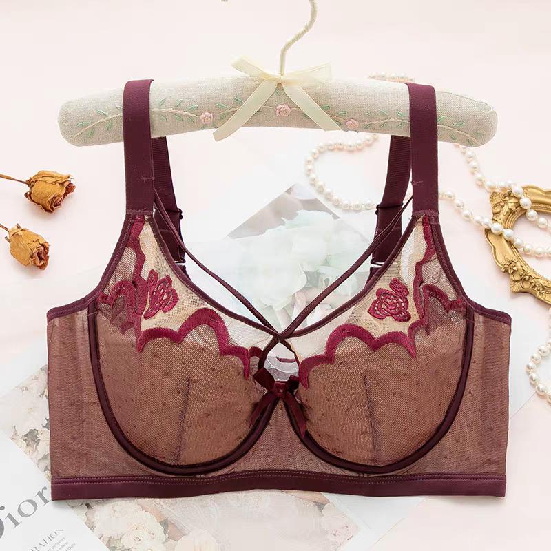 Sexy 3D Embroidered Lace Shell Cup Bra Set for Side Breast Enhancement and Smaller Busts