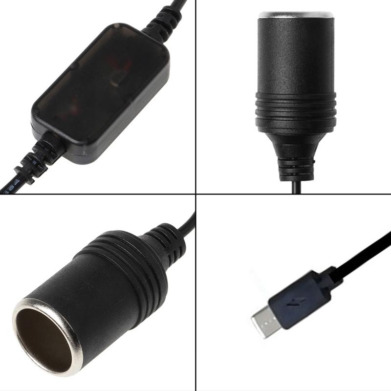 USB Male 5V To 12V Car Cigarette Lighter Socket Female Step Up Cable Inverter Converter for Driving Recorder GPS E-Dog
