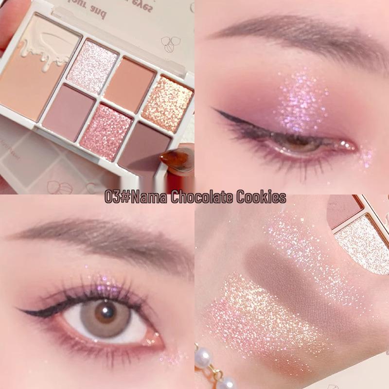 

Xixi Seven-Color Shimmery Eyeshadow Palette - Fine Glitter, Low Saturation, Multi-Use Earth Tones