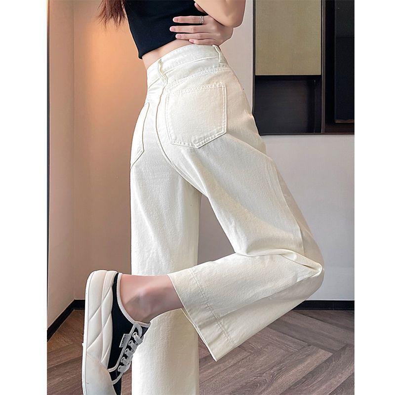 Khaki High-Waisted Cropped Wide-Leg Jeans for Women - Summer 2026 Thin Style, Petite Fit, Leg-Covering Straight Pants.