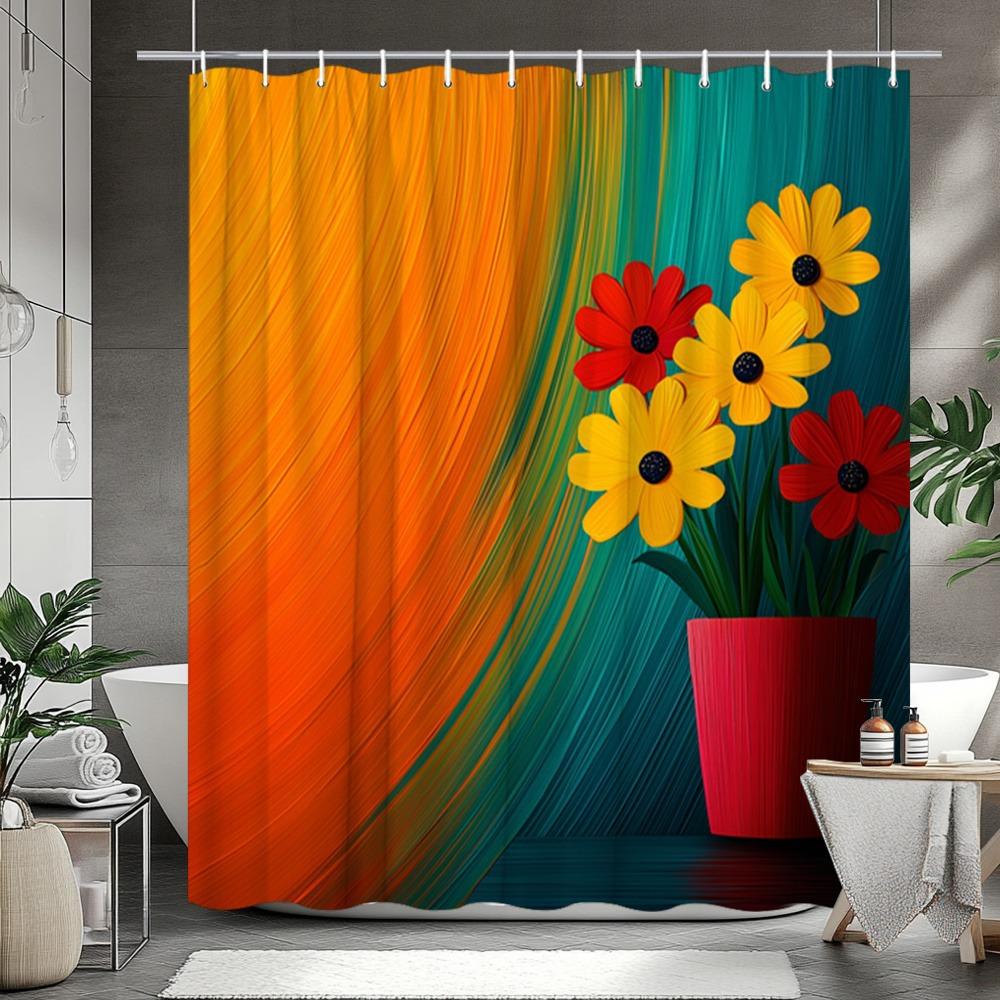 

Brightly Colored Flowers Washable Dirt-Resistant Shower Curtain Shower Head Waterproof Polyester Bath Curtain For Home Decor W60H190(CM)-1 Pcs