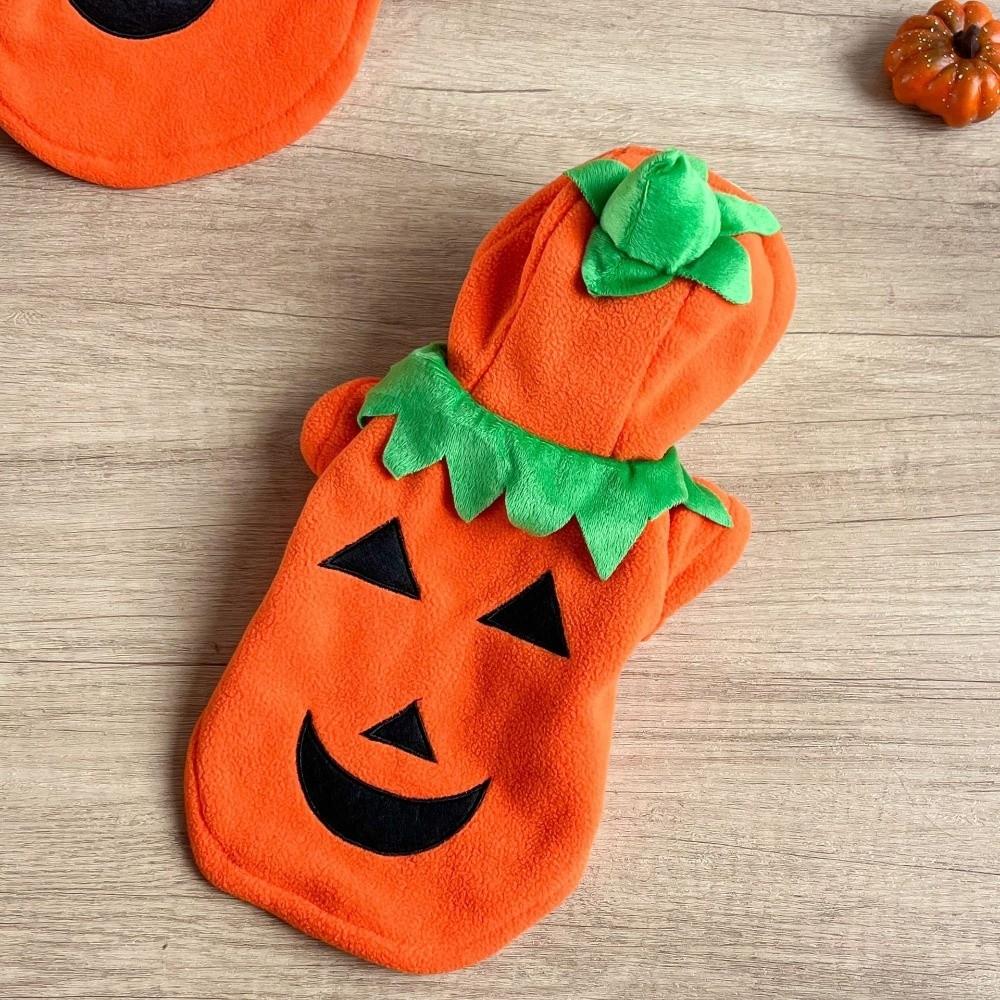 Orange Halloween Dog Clothes Warm Fleece Dog Hoodie Cute Pet Cosplay Costume  Halloween Party