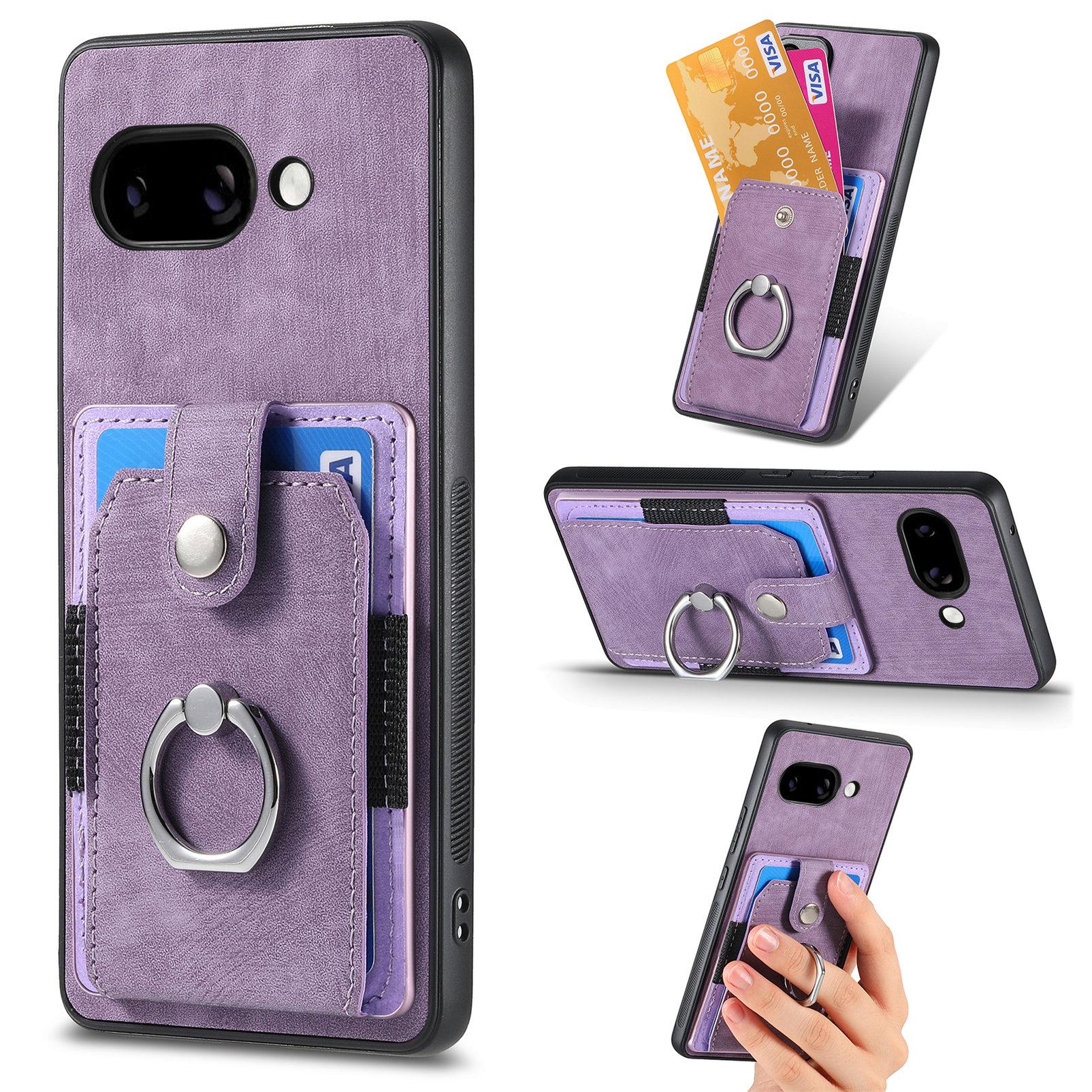 

For Google Pixel 9a Phone Case Leather Back Cover with Card Slots Kickstand F