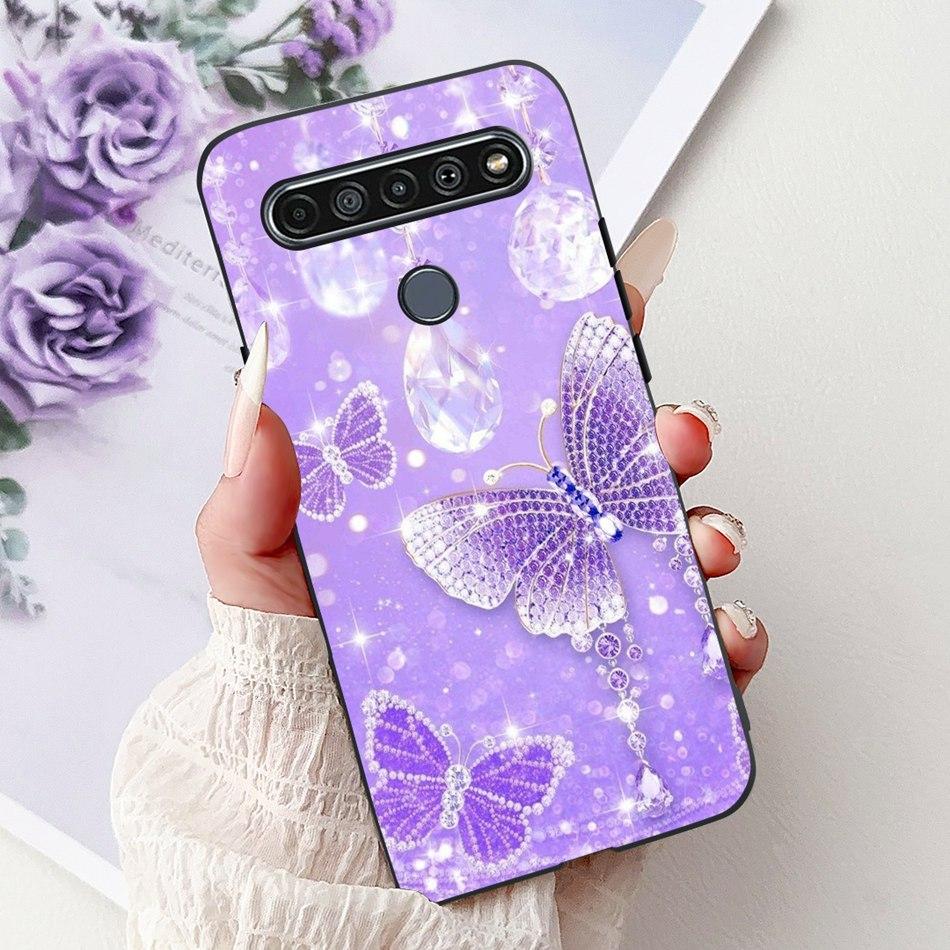 For LG K41S K51S 2020 Elegant Floral Cat Printed Phone Case For LG K41S K51S LM-K410 LM-K510 Black Silicone Soft Cases
