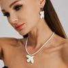 Salircon Fashion Simple White Ceramic Peace Dove Pendant Necklace Earring Set Women  Vintage Geometric Hoop Ear Jewelry Gift
