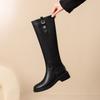 Krazing Pot Cow Split Skin Round Toe Med Heels Knight Boots Size 46 Size 45 Zip Plus Size Women Sewing Thigh High Boots