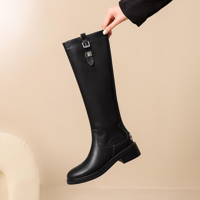 Krazing Pot Cow Split Skin Round Toe Med Heels Knight Boots Size 46 Size 45 Zip Plus Size Women Sewing Thigh High Boots