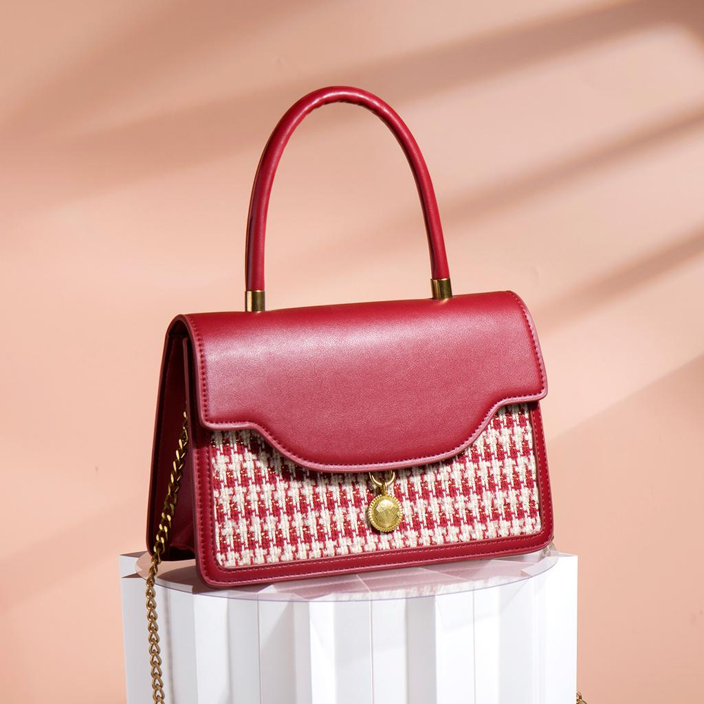 2024 Spring/Summer New Red Plaid Bridal Wedding Bag Crossbody Small Square Bag High-end Handbag New Year Gift Bag