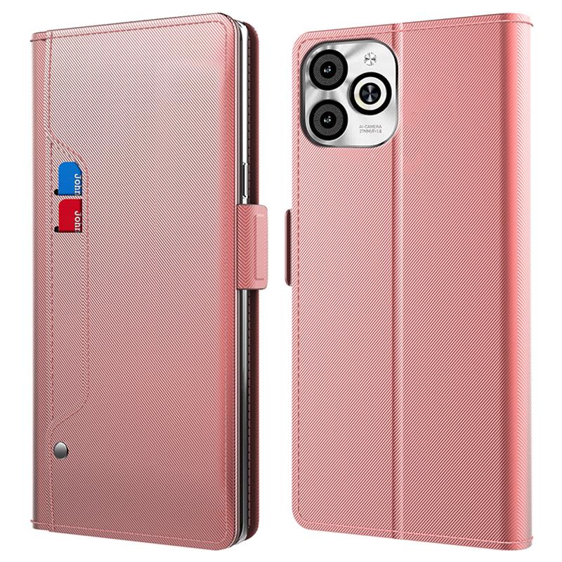 

Чехол-подставка-зеркало из искусственной кожи с полной защитой корпуса для Infinix Smart 8 4G Rose Gold