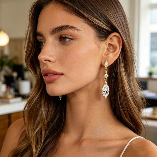1 Paar Hängeohrringe Zirkonia-Intarsien Wassertropfen-Design Funkelnde Brautohrringe Hochzeitsfeier Schmuck-Essentials