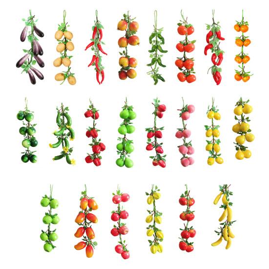 4Pcs Artificial Fruit Vegetable Garland Wall Hanging Fake Banana Strawberry Pumpkin Tomato Cucumber Chili String Farmhouse Kitchen Decoration