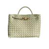 European and American Fashion New Woven Bag Large Capacity Versatile Diamond Cowhide Tote Bag Casual Shoulder Handbag