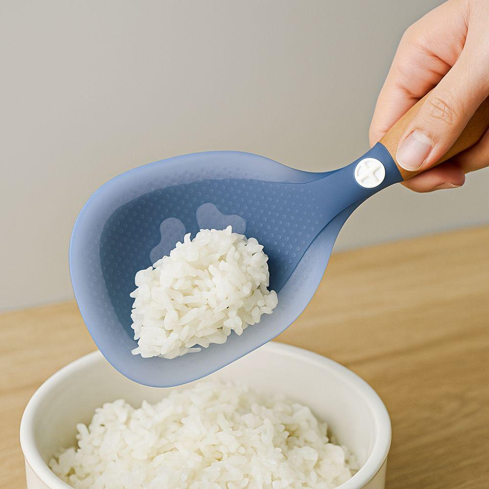 Wooden Handle Silicone Rice Spoon Non-stick Heat-resistant Spoon Standing Cooking Spoon  Home