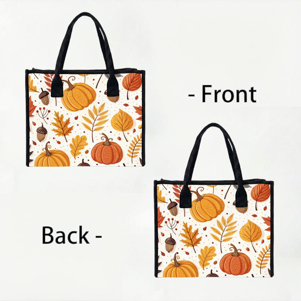 Autumn Pumpkin Leaf Pattern Tote Bag Casual Fashion Daily Shoulder Handbag for Women Lightweight Portable Shopping Grocery Bag Perfect for Fall Outdoo