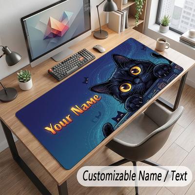 Cat Theme Customized Mouse Pad Personalized Print Name Text Desk Mat For Home Office Table Decor