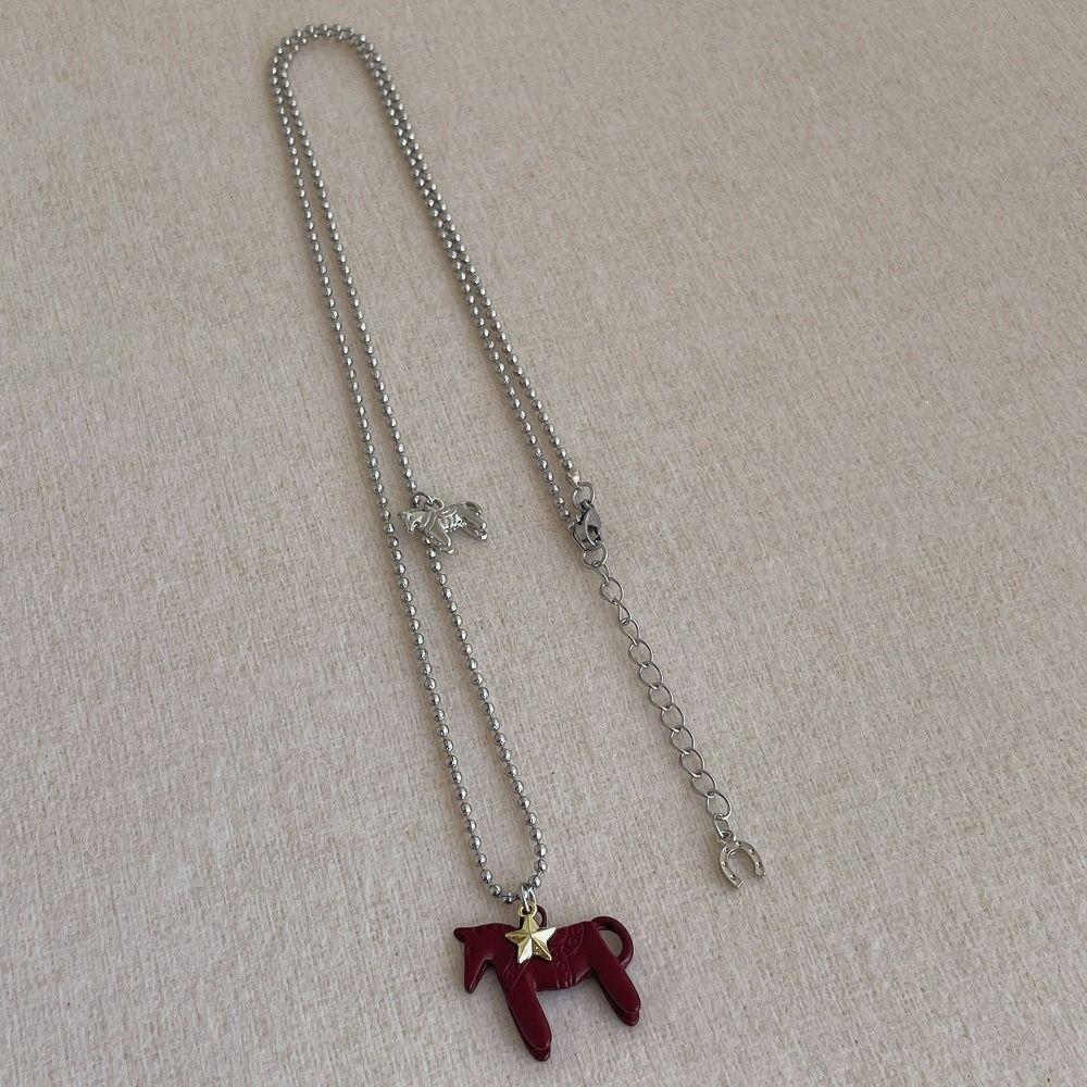 Zinc Zinc Alloy Horse Pendant Necklaces Funny Zodiac Animal Necklaces Beads Chain Chokers for Women