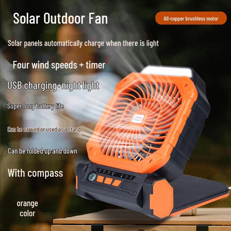 

Portable USB Solar Camping Fan: Strong Wind for Outdoor, Fishing & Tent Use 6-inch - USB Charging + Solar Charging