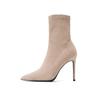 2025 Autumn and Winter New Short Boots Women's High Heel Thin Heel Pointed Black Elastic Thin Boots Versatile Internet Celebrity Medium Single Boots