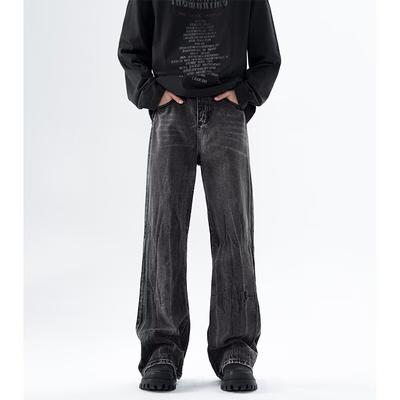 Hong Kong Trend Men'S Summer New Straight Leg Personalized Letter Jeans Hip-Hop Ins Trendy High Street Trendy Hooligan Handsome Pants